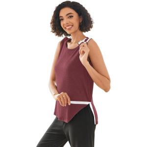 Deyeek Post Shoulder Surgery Shirts for Women Tear Away Snap Button Rotator Cuff Shirt Mastectomy Chemo Port Access Tank Tops(Wine Red)