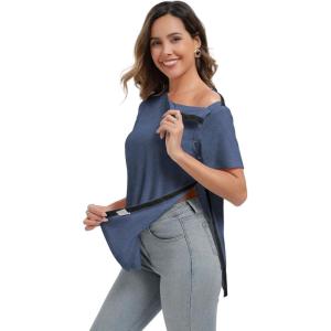 Deyeek Post Surgery Shirts Women Shoulder Recovery Tear Away Chemo Port Access Rotator Cuff Rehab Adaptive Clothing Hospital(Navy)