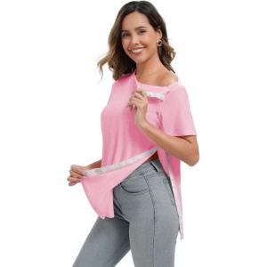 Deyeek Post Surgery Shirts Women Shoulder Recovery Tear Away Chemo Port Access Rotator Cuff Rehab Adaptive Clothing Hospital(Pink)