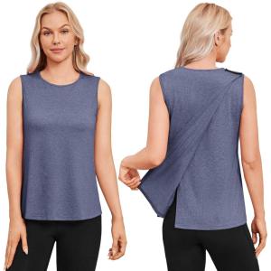 Deyeek Post Surgery Shirts for Women Shoulder Snap Tear Away Open Back Hospital Tank Tops Sleeveless Adaptive Clothing(Blue Purple)