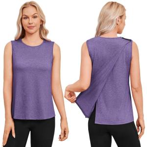 Deyeek Post Surgery Shirts for Women Shoulder Snap Tear Away Open Back Hospital Tank Tops Sleeveless Adaptive Clothing(Bright Purple)