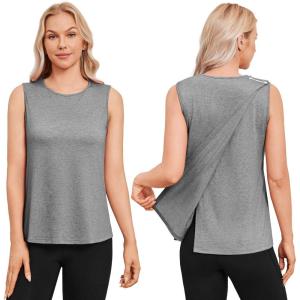 Deyeek Post Surgery Shirts for Women Shoulder Snap Tear Away Open Back Hospital Tank Tops Sleeveless Adaptive Clothing(Light Gray)