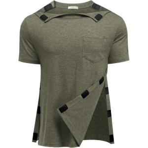 Deyeek Shoulder Post Surgery Recovery Shirts for Men Full Tear Away Short Sleeve T Shirt Adaptive Chemo Clothing(Army Green)