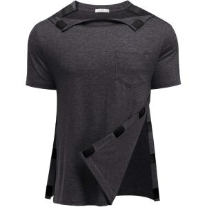 Deyeek Shoulder Post Surgery Recovery Shirts for Men Full Tear Away Short Sleeve T Shirt Adaptive Chemo Clothing(Dark Gray)