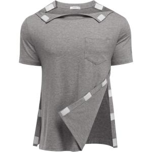 Deyeek Shoulder Post Surgery Recovery Shirts for Men Full Tear Away Short Sleeve T Shirt Adaptive Chemo Clothing(Light Gray)