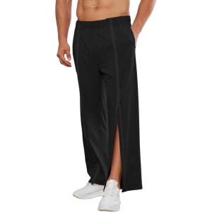 Deyeek Tear Away Pants for Men Full Zipper Legs Sweat Pants Mens Open Bottom Sweatpants Breakaway Cotton Post Surgery Pants(Black)