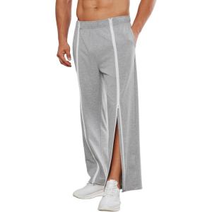 Deyeek Tear Away Pants for Men Full Zipper Legs Sweat Pants Mens Open Bottom Sweatpants Breakaway Cotton Post Surgery Pants(Grey)