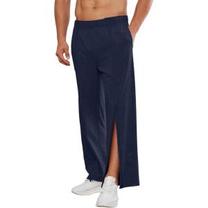 Deyeek Tear Away Pants for Men Full Zipper Legs Sweat Pants Mens Open Bottom Sweatpants Breakaway Cotton Post Surgery Pants(Navy Blue 1)