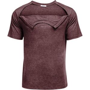Deyeek Unisex Chemo Port Shirts Post Shoulder Surgery Recovery Shirts Tear Away Side Zippers Off Full Open Chemo Clothing(Dark Red)