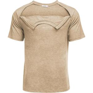 Deyeek Unisex Chemo Port Shirts Post Shoulder Surgery Recovery Shirts Tear Away Side Zippers Off Full Open Chemo Clothing(Khaki)