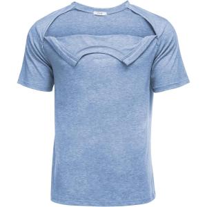 Deyeek Unisex Chemo Port Shirts Post Shoulder Surgery Recovery Shirts Tear Away Side Zippers Off Full Open Chemo Clothing(Light Blue)
