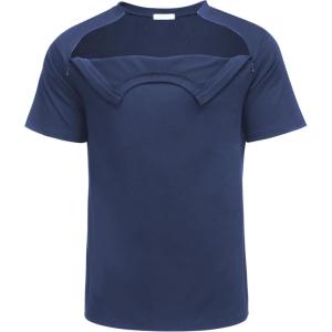 Deyeek Unisex Chemo Port Shirts Post Shoulder Surgery Recovery Shirts Tear Away Side Zippers Off Full Open Chemo Clothing(Navy Blue)