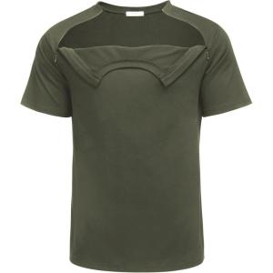 Deyeek Unisex Chemo Port Shirts Post Shoulder Surgery Recovery Shirts Tear Away Side Zippers Off Full Open Chemo Clothing(Olive Green)