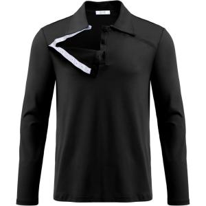 Deyeek Unisex Chemo Shirts for Port Access Post Shoulder Surgery Recovery Shirt Long Sleeve Tear Away Adaptive Chemo Clothing(Black)