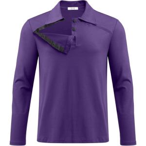 Deyeek Unisex Chemo Shirts for Port Access Post Shoulder Surgery Recovery Shirt Long Sleeve Tear Away Adaptive Chemo Clothing(Dark Purple)