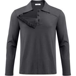 Deyeek Unisex Chemo Shirts for Port Access Post Shoulder Surgery Recovery Shirt Long Sleeve Tear Away Adaptive Chemo Clothing(Deep Gray)