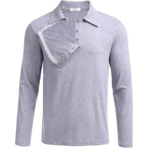 Deyeek Unisex Chemo Shirts for Port Access Post Shoulder Surgery Recovery Shirt Long Sleeve Tear Away Adaptive Chemo Clothing(Light Gray)