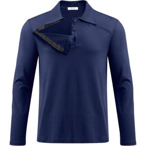 Deyeek Unisex Chemo Shirts for Port Access Post Shoulder Surgery Recovery Shirt Long Sleeve Tear Away Adaptive Chemo Clothing(Navy Blue)