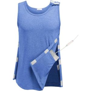 Deyeek Unisex Post Surgery Shirts Shoulder Mastectomy Recovery Tank Tops with Drain Pockets Adaptive Rotator Cuff Magic Tape(Blue)