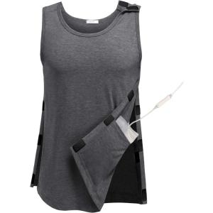 Deyeek Unisex Post Surgery Shirts Shoulder Mastectomy Recovery Tank Tops with Drain Pockets Adaptive Rotator Cuff Magic Tape(Dark Grey)