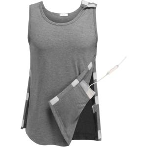 Deyeek Unisex Post Surgery Shirts Shoulder Mastectomy Recovery Tank Tops with Drain Pockets Adaptive Rotator Cuff Magic Tape(Light Grey)