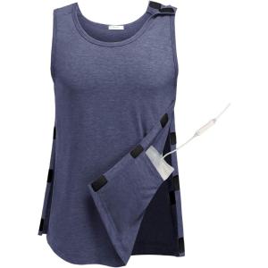 Deyeek Unisex Post Surgery Shirts Shoulder Mastectomy Recovery Tank Tops with Drain Pockets Adaptive Rotator Cuff Magic Tape(Navy Blue)