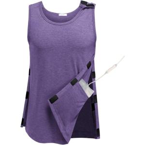 Deyeek Unisex Post Surgery Shirts Shoulder Mastectomy Recovery Tank Tops with Drain Pockets Adaptive Rotator Cuff Magic Tape(Purple)