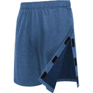 Deyeek Unisex Tear Away Shorts 9″ Snap On Athletic Shorts Cotton Post Knee Hip Surgery Recovery Lounge Short with Pockets(Heather Blue)