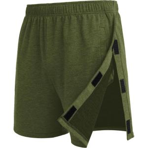 Deyeek Unisex Tear Away Shorts Snap On Athletic Cotton Shorts Post Knee Surgery Recovery Hip Replacement Pants with Pockets(Army Green)