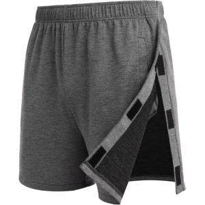 Deyeek Unisex Tear Away Shorts Snap On Athletic Cotton Shorts Post Knee Surgery Recovery Hip Replacement Pants with Pockets(Dark Grey)