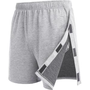 Deyeek Unisex Tear Away Shorts Snap On Athletic Cotton Shorts Post Knee Surgery Recovery Hip Replacement Pants with Pockets(Grey)