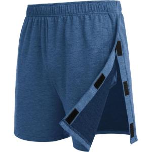 Deyeek Unisex Tear Away Shorts Snap On Athletic Cotton Shorts Post Knee Surgery Recovery Hip Replacement Pants with Pockets(Heather Blue)