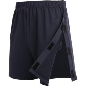 Deyeek Unisex Tear Away Shorts Snap On Athletic Cotton Shorts Post Knee Surgery Recovery Hip Replacement Pants with Pockets(Navy Blue)