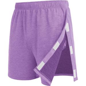 Deyeek Unisex Tear Away Shorts Snap On Athletic Cotton Shorts Post Knee Surgery Recovery Hip Replacement Pants with Pockets(Purple)