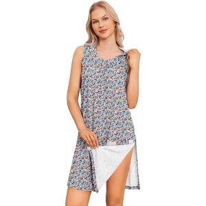 Deyeek Women’s Post Shoulder Surgery Dress Tear Away Sleeveless Dress Side Full Open Chemo Port Adaptive Nightgown(Apricot Brown Print)
