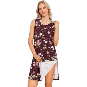 Deyeek Women’s Post Shoulder Surgery Dress Tear Away Sleeveless Dress Side Full Open Chemo Port Adaptive Nightgown(Red Print)