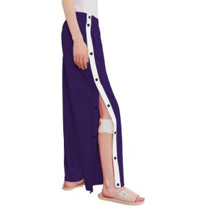 Deyeek Women’s Tear Away Pants Side Split Snap Open Bottom Sweatpants Leg Breakaway Post Surgery Pants with Pockets(Dark Purple)