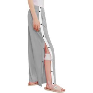 Deyeek Women’s Tear Away Pants Side Split Snap Open Bottom Sweatpants Leg Breakaway Post Surgery Pants with Pockets(Light Grey)