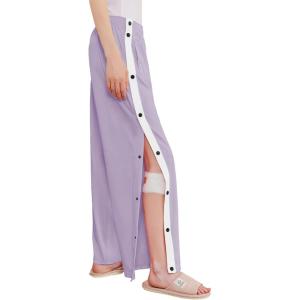 Deyeek Women’s Tear Away Pants Side Split Snap Open Bottom Sweatpants Leg Breakaway Post Surgery Pants with Pockets(Light Purple)