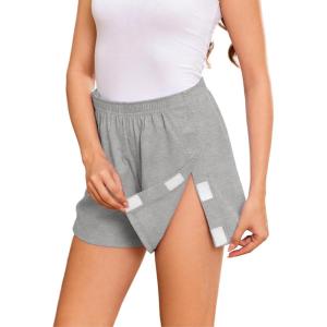 Deyeek Women’s Tear Away Shorts Side Split Open Cotton Leg Breakaway Post Surgery Recovery Bottoms(Light Gray)