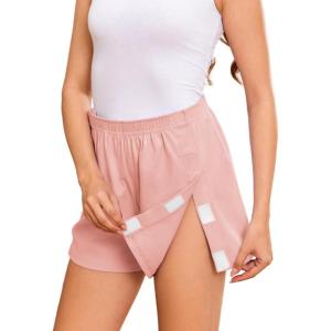 Deyeek Women’s Tear Away Shorts Side Split Open Cotton Leg Breakaway Post Surgery Recovery Bottoms(Light Pink)