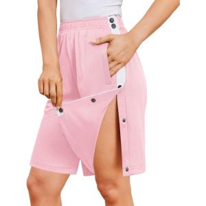 Deyeek Women’s Tear Away Shorts Side Split Snap Open Recovery Post Surgery Breakaway Pants with Pockets(Deep Pink)