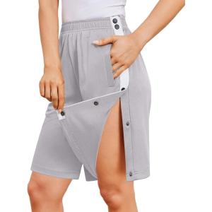 Deyeek Women’s Tear Away Shorts Side Split Snap Open Recovery Post Surgery Breakaway Pants with Pockets(Light Grey)