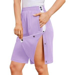 Deyeek Women’s Tear Away Shorts Side Split Snap Open Recovery Post Surgery Breakaway Pants with Pockets(Light Purple)