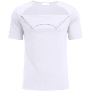 Dyeek Chemo for Shirt Port Access Chemotherapy Must Haves Tear Away Side Snap Short Sleeve Post Shoulder Surgery Shirts(White)