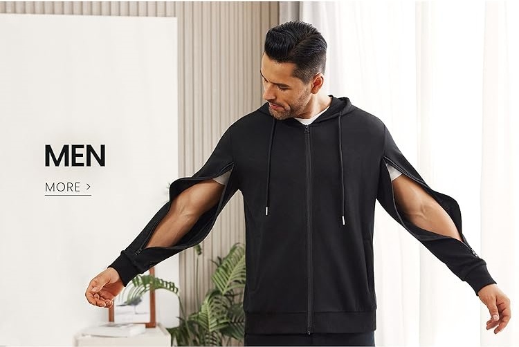 Deyeek – Men’s lightweight athletic pants with slits at the hem, straight leg design, featuring pockets, and also selling comfortable, adaptive clothing for post-operative use.