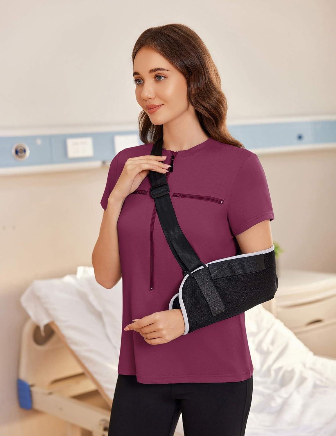 imageDeyeek Chemo Shirts for Port Access Women 2 Side Snap Short Sleeve Shoulder Surgery Rotator Cuff Dialysis Recovery ShirtsDark Red