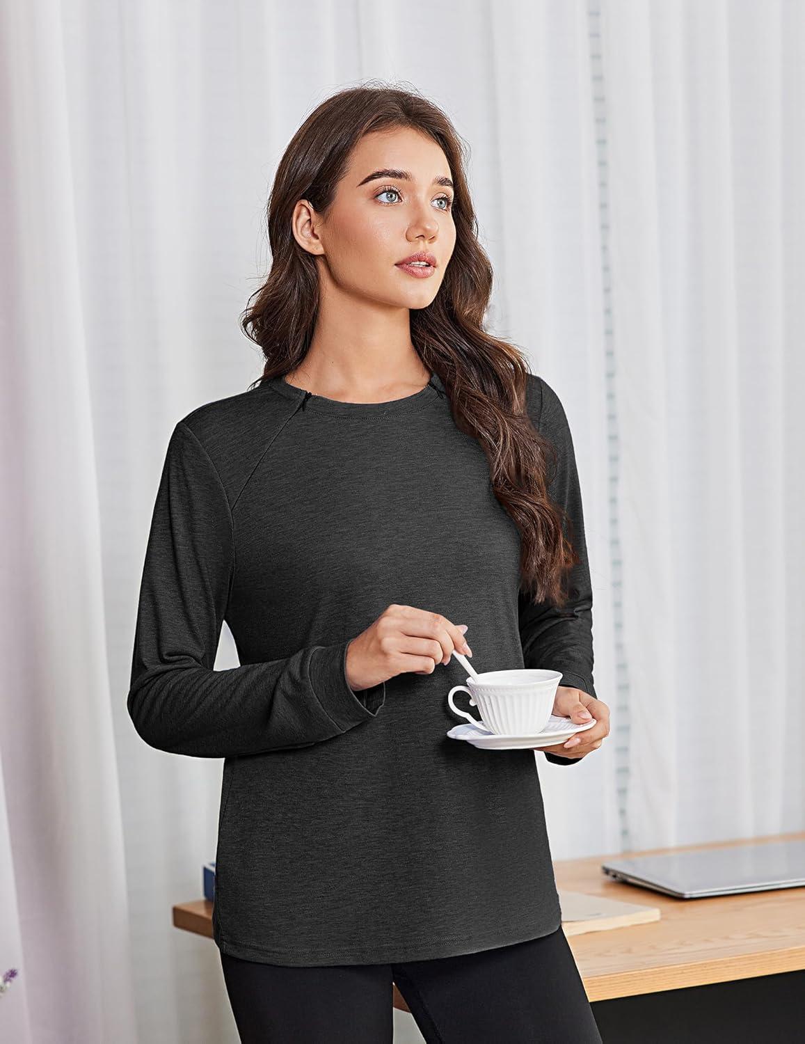 imageDeyeek Chemo Shirts for Port Access Women Long Sleeve Shoulder Post Surgery Shirt Dialysis Sweatshirts with Arm ZipperBlack