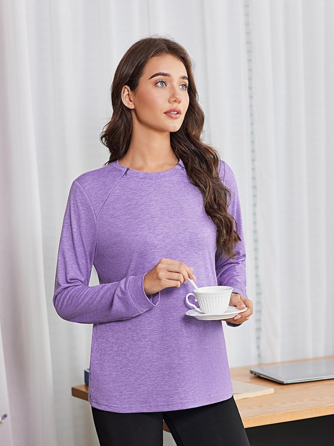 imageDeyeek Chemo Shirts for Port Access Women Long Sleeve Shoulder Post Surgery Shirt Dialysis Sweatshirts with Arm ZipperPurple