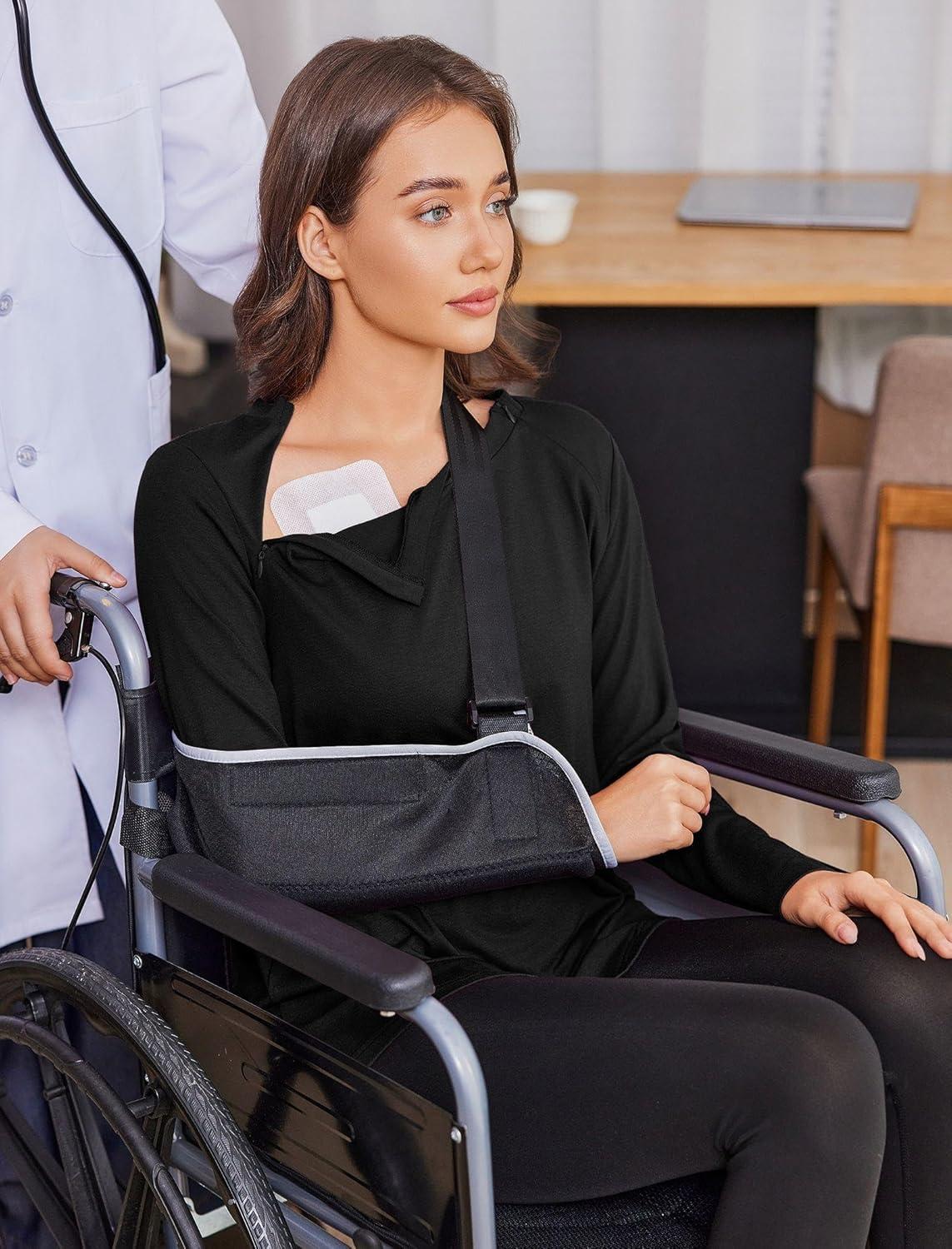imageDeyeek Chemo Shirts for Women with Dialysis Port Access 2 Side Zippers Long Sleeve Shoulder Post Surgery ShirtBlack